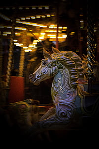 karusellen, hest, rettferdig, karneval, fornøyelsespark, ri, Vintage
