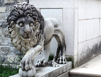lion, statue, rock, sculpture, architecture, animal, stone