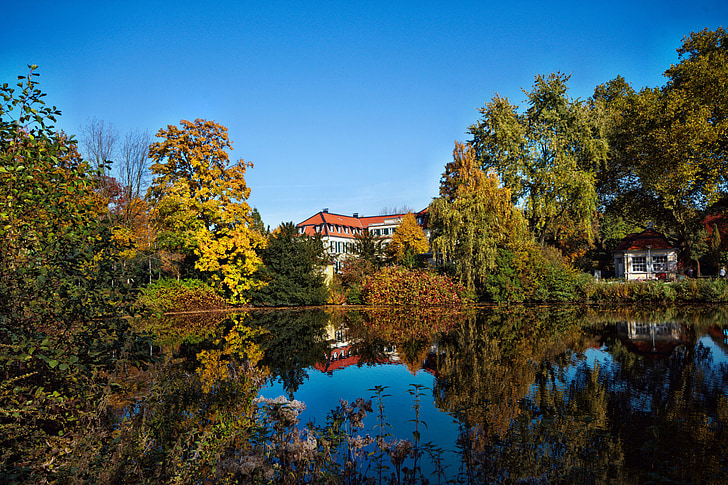 Gelsenkirchen, montanhas de castelo, Outono, idílio, Parque, árvores