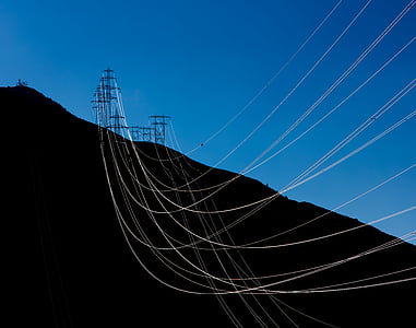 escuro, montanha, azul, céu, transmissão, linha, eletricidade