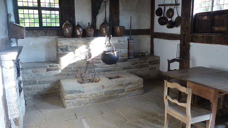 old kitchen, museum, museum kitchen, old, antique, fireplace