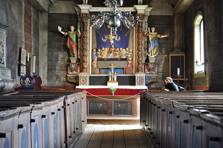 Lund, Švédsko, Muzeum, kostel, dřevo, socha, oltář