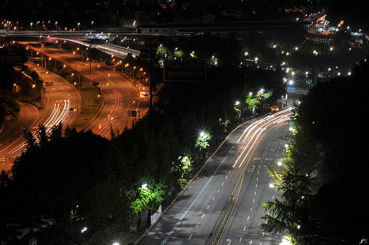 éjszakai road, utcai lámpák, közúti, Olympic boulevard, hyeonchungno