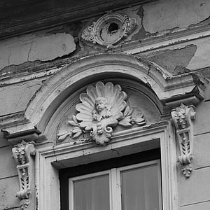 zgodovinski hiši, nad polico okna, dekorativni arhitekturni element, fasada, Relief, umetnost, renesanse