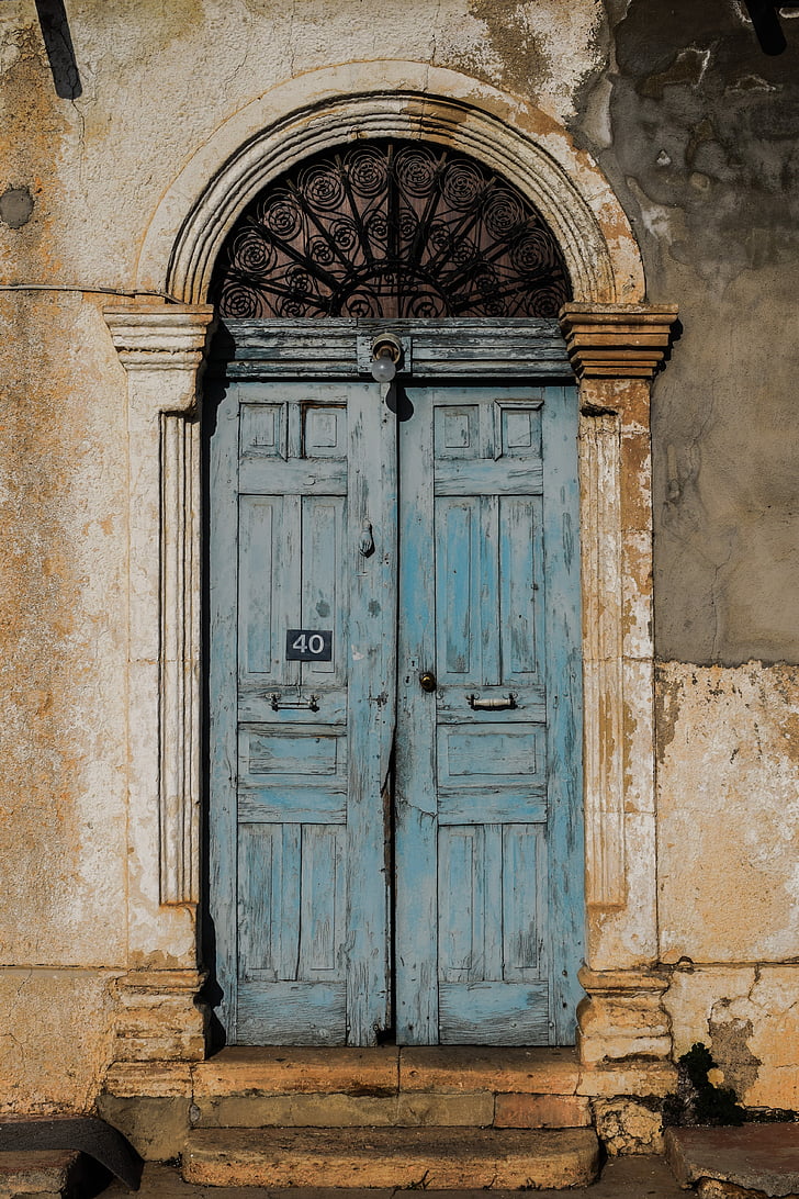 puerta, madera, antiguo, de años, resistido, oxidado, caries