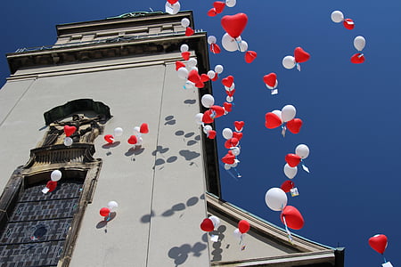 globus de colors, cor, blau cel, l'església, vista d'angle baix, a l'exterior, dia
