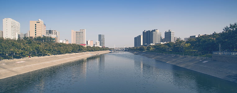Zhengzhou, Dong feng qu, a három-utas, város, folyó, híd, Park