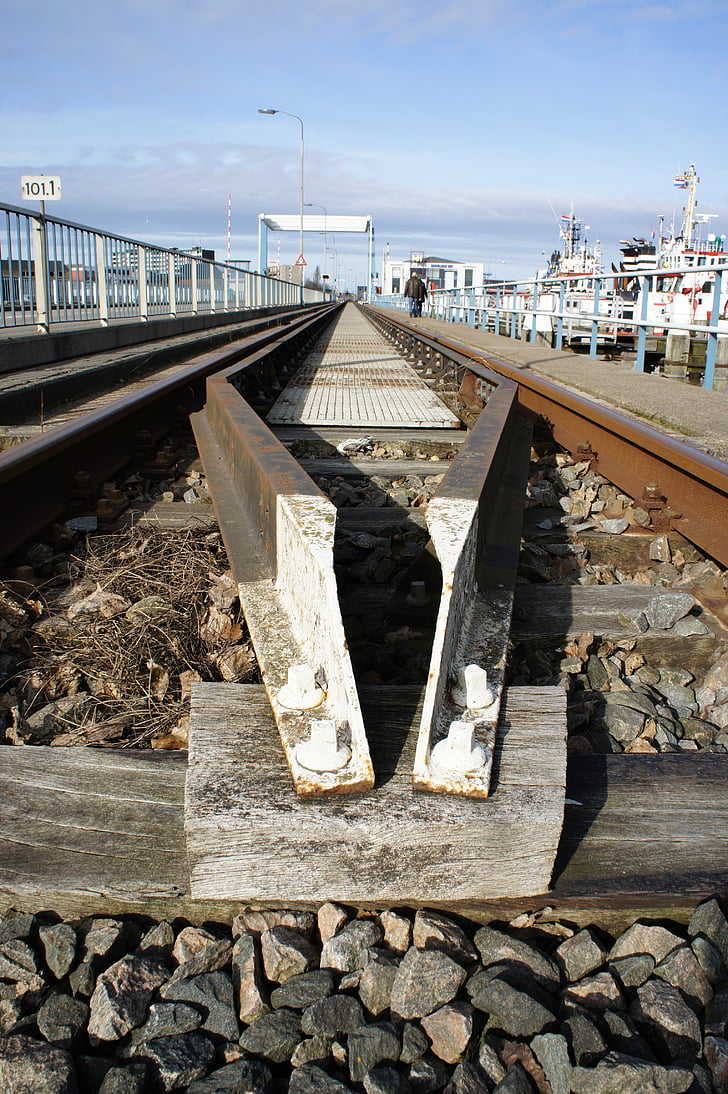 bijhouden, rails, staal, brug, tracks, spoorweg track, vervoer
