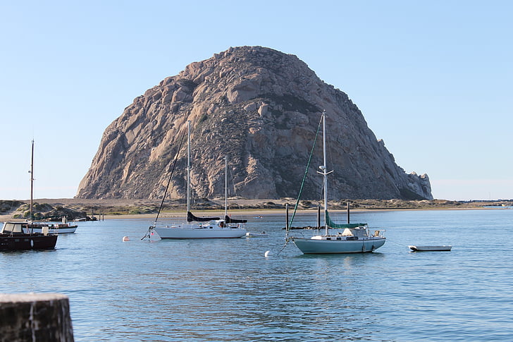 Morro bay-ca, Morro rock, Bay, purjevene, Coast, Rock, Ocean