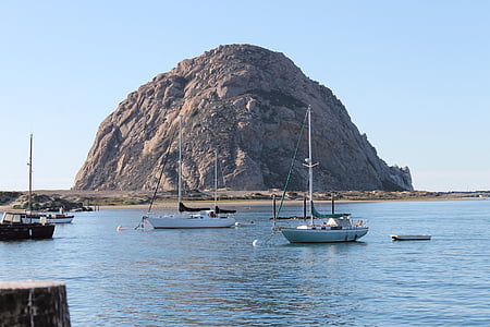 Morro bay ca, Morro rock, līcis, jahtu, krasts, klints, okeāns