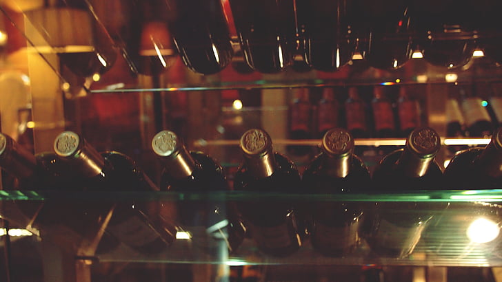 Fotografía, vidrio, botellas, claro, rack, vino, Bodega