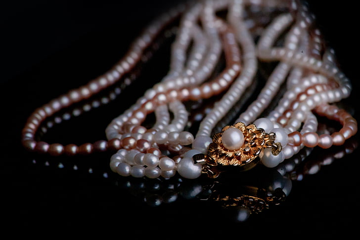smykker, kæde, perle halskæde, perler, guld, halskæde, skinnende