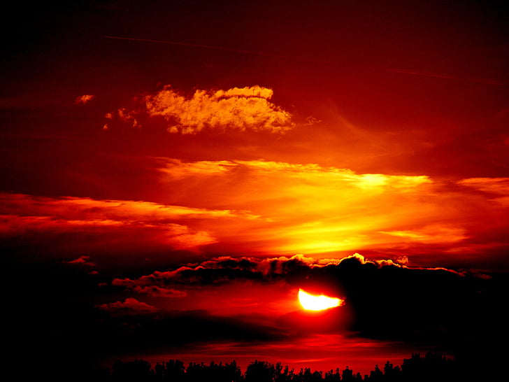 Saulėlydis, Saulė, gaisro, dangus, raudona