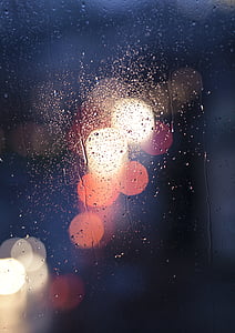 Автомобильные фары, цвета, капли, фары, ночь, дождь, окно