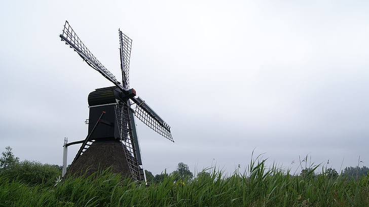 spider mill, nature, wind, netherlands, landscape, wind mill, run
