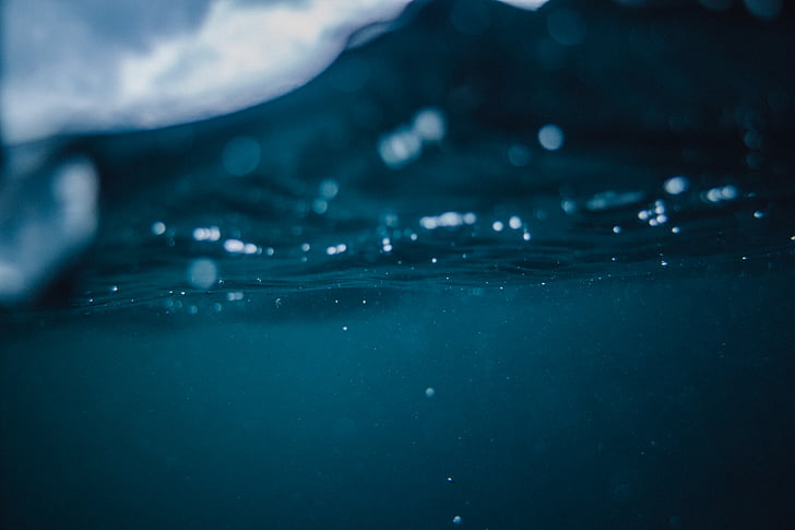 blå vand, close-up, flydende, ripple, undervands, vand