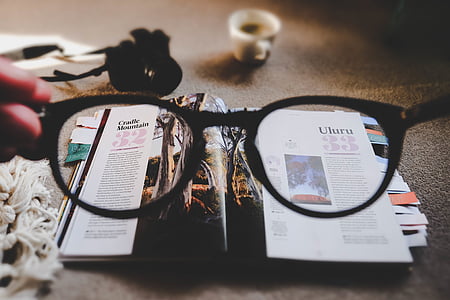 Dioptrické brýle, stupeň, číst, časopis, rozložení, návrh, tabulka