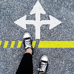choose the right direction, career direction, direction, asphalt, street, road, shoe