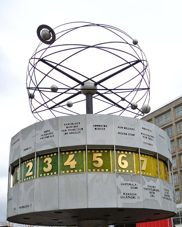 world clock, berlin, alexanderplatz, landmark, clock