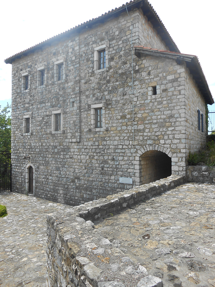 Albánia, ház, ablak, kő