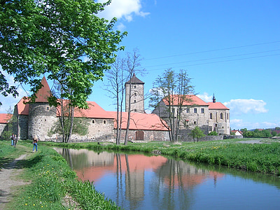 air Kastil svihov cz, tiga kacang untuk cinderella, Castle, parit, tempat-tempat menarik, arsitektur, Gereja