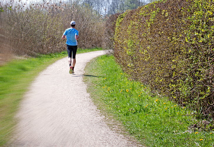 run, runners, away, nature, green, spring, human