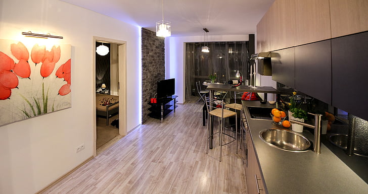 Apartament, sala, casa, interior residencial, disseny d'interiors, decoració, Apartament confortable