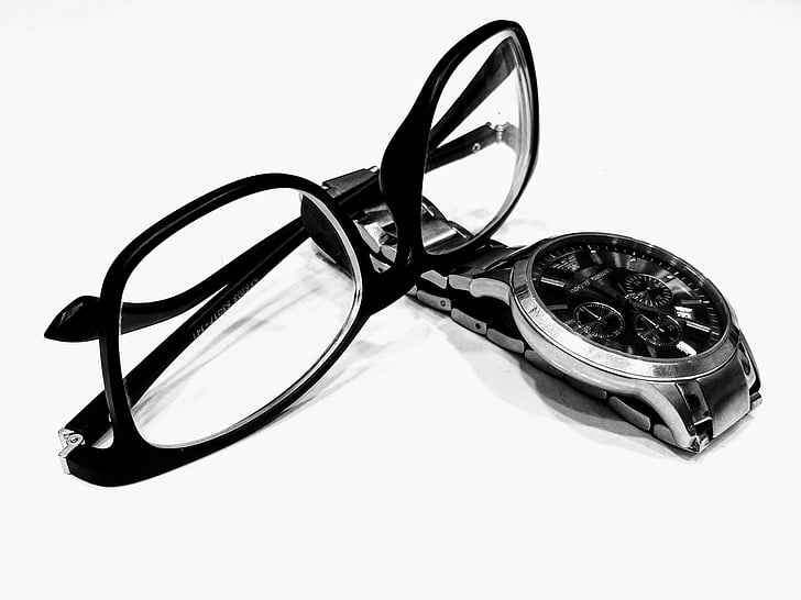 noir et blanc, éducation, lunettes, lunettes de vue, Bureau, lunettes de lecture, en acier