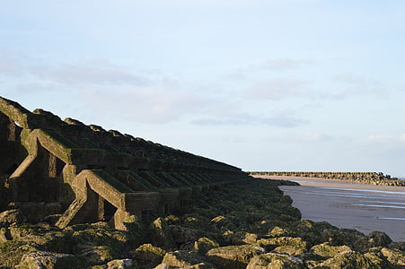 New brighton, Wallasey, stranden, Mersey, Nordsjön, vågbrytaren, form