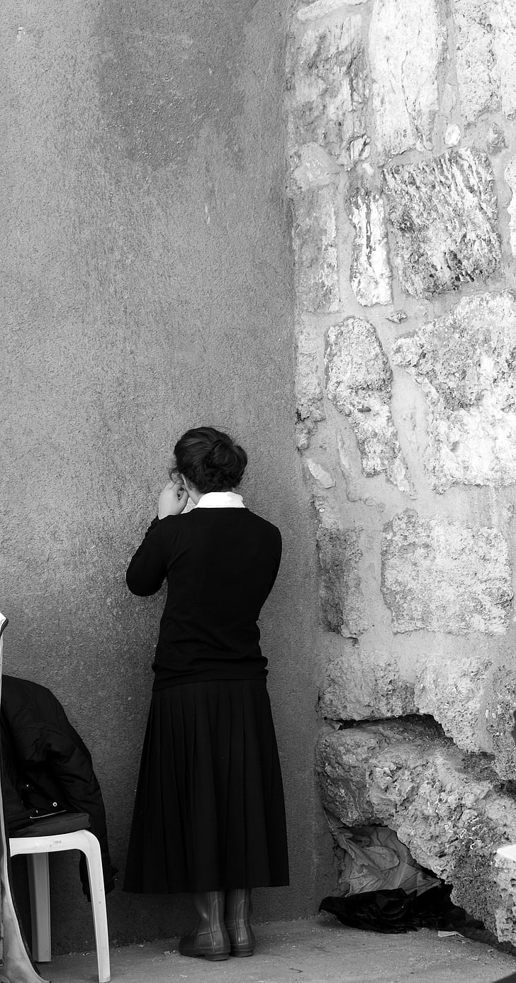 presa, Jerusalém, close-up, o muro das lamentações, menina, Israel