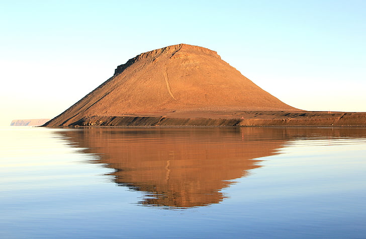 kalns, jūra, ūdens, klints, atspoguļojot, Vakara saulē, Grenlande