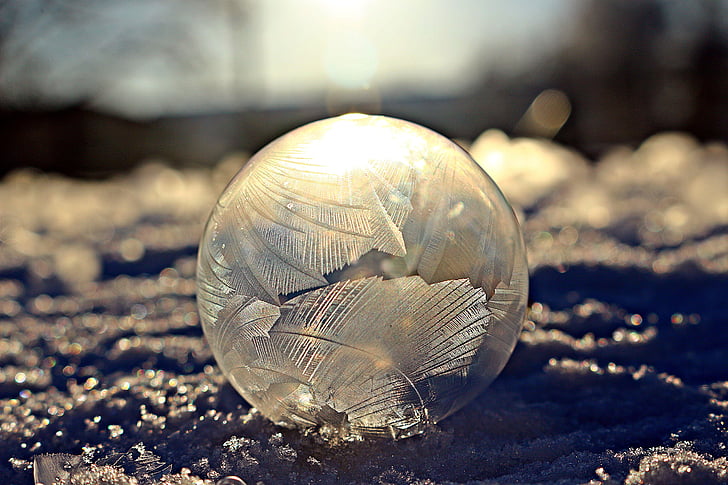 Matinė plėvelė muilo burbulas, eiskristalle, šalčio lizdinės plokštelės, muilo burbulas, šaldymo, žiemą, burbulas