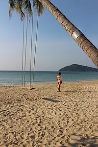 Palma, šūpoles, Taizeme, pludmale, meitene, bikini, sieviete