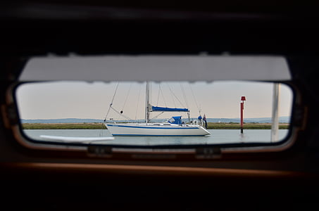 żeglarstwo, Rzeka beaulieu, jacht, Wielka Brytania, przez okno