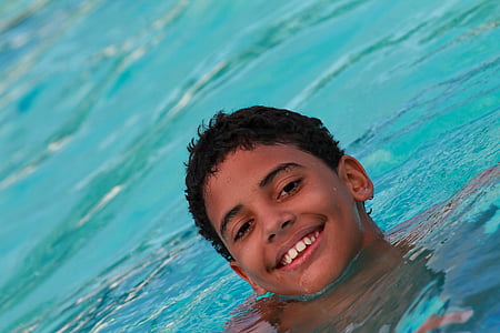 pływanie, dziecko, basen, wody, Latem, basen, uśmiechający się