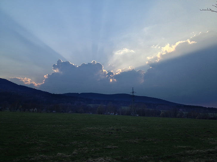 Liberec, Češka Republika, zalazak sunca, nebo, Sunce, oblaci