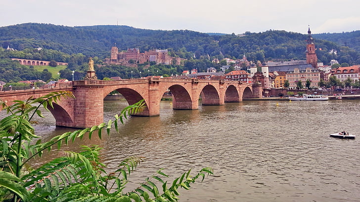 Tyskland, Heidelberg, stadsport, gamla stan, Bridge, arkitektur, byggnad