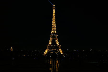 Eiffel, tornis, naktī, laiks, arhitektūra, ceļojumu galamērķi, būvētas struktūru