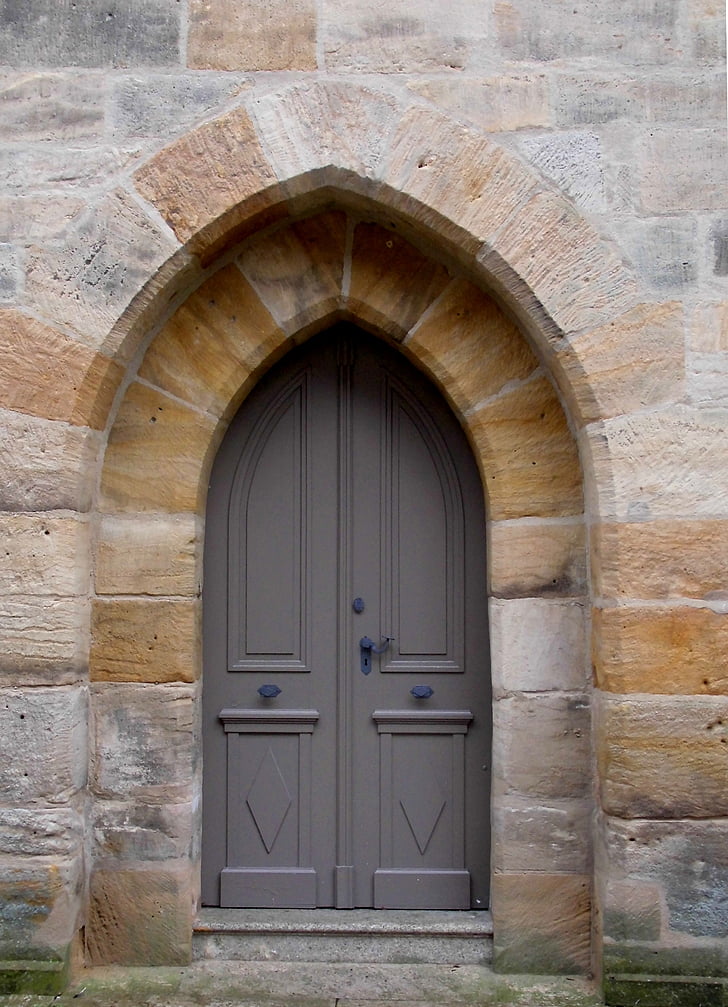 cíl, dveře kostela, Spitz brána, Dom, staré město neukirchen am brand, Bavorsko, vstup
