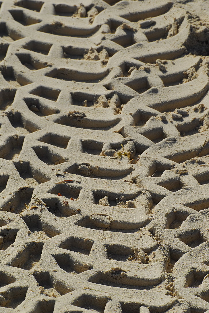beach, sand, by the sea, ocean, sand beach, pattern, tire tracks