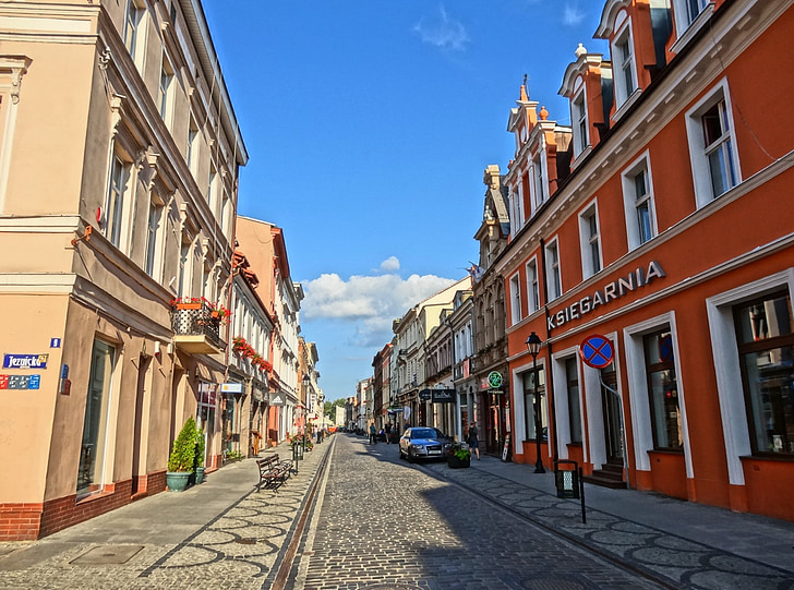 dluga ulica, Bydgoszcz, Poljska, cesti, slikovito, tlak, pisane
