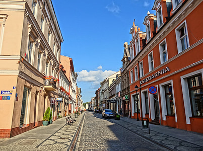 Dluga street, Bydgoszcz, Puola, Road, viehättävä, Mukulakivet, värikäs
