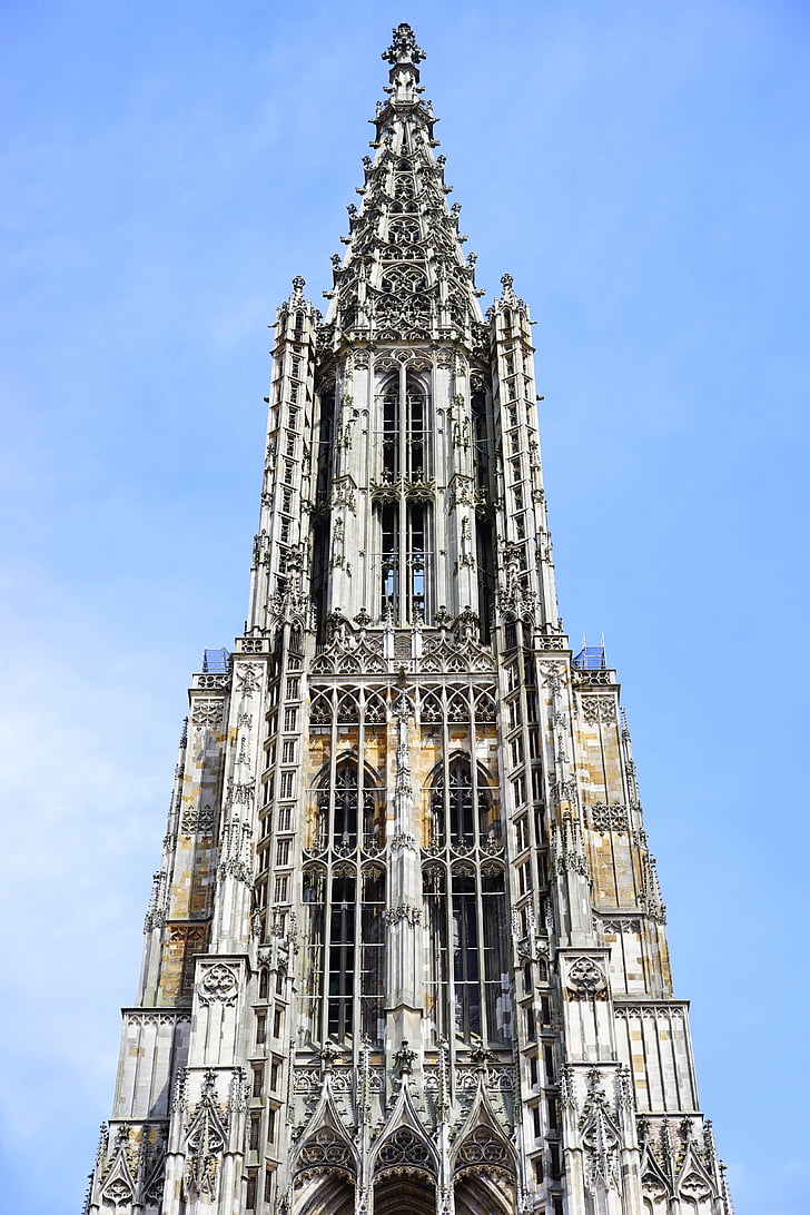 ulm cathedral, münster, ulm, building, facade, front, front view