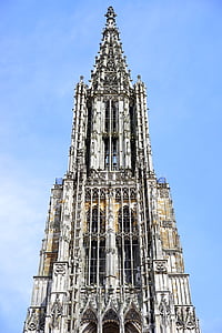 Ulms katedral, Münster, Ulm, bygge, fasade, foran, forfra