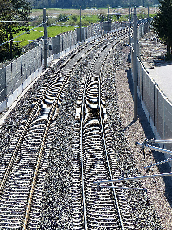 tåg, Gleise, buller barriär, översta raderna, järnvägsspår, verkade, järnväg