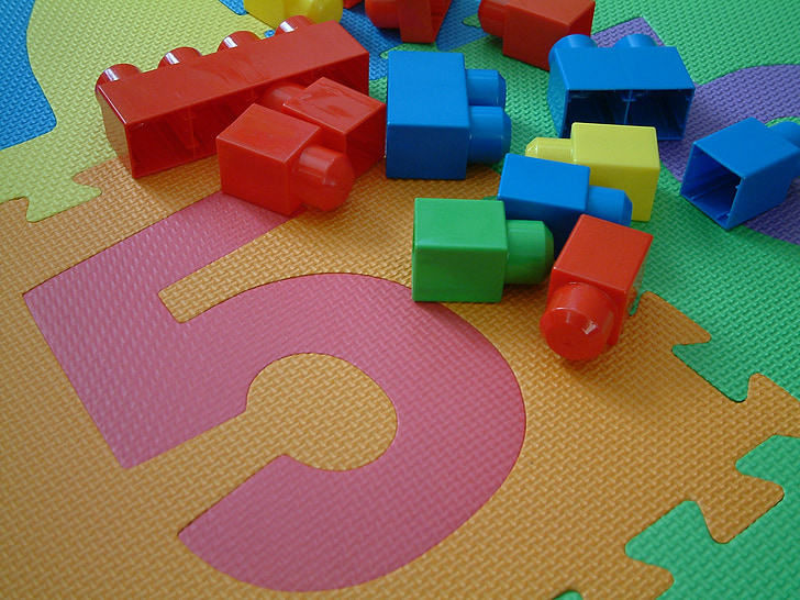leker, barn, stykker, 5, fem, blokker, farger