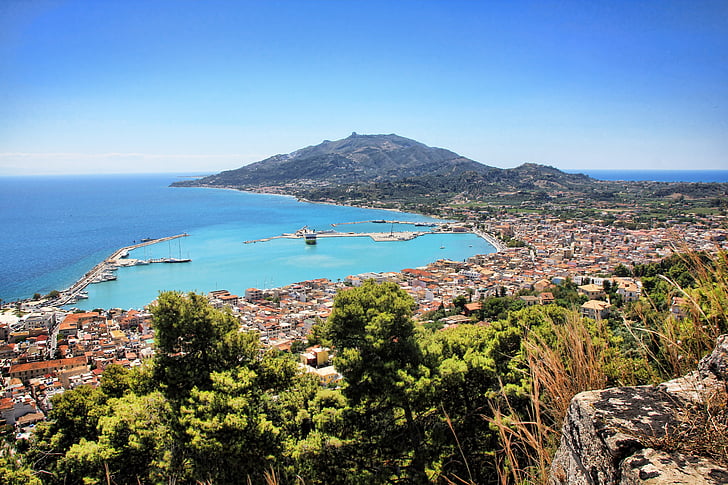 Zakynthos, Chora, ön, huvudstad, hamn, Grekland, Holiday