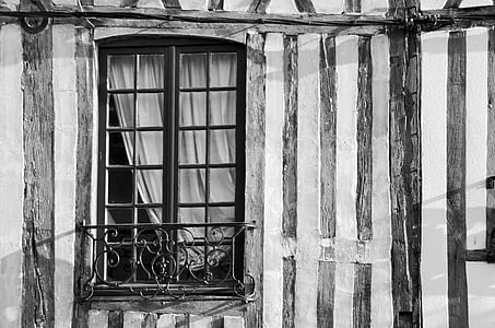 ablak, homlokzat, ház, csapok, Normandia, örökség, történelmi