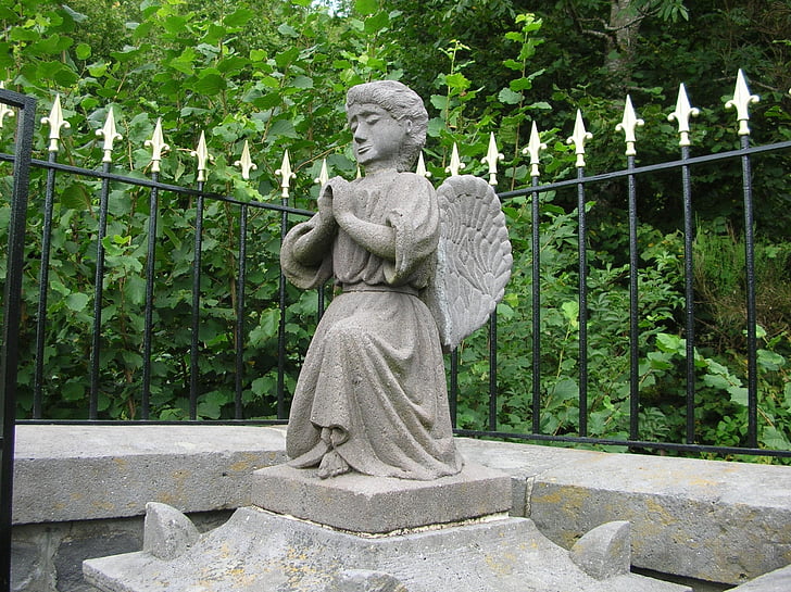 statue de, sculpture, ange, Pierre, jardin, l’Asie, architecture