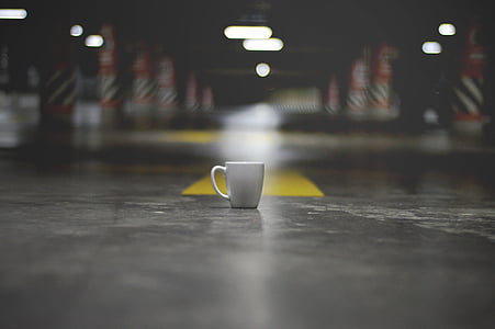 gray, mug, road, parking, lot, cup, light